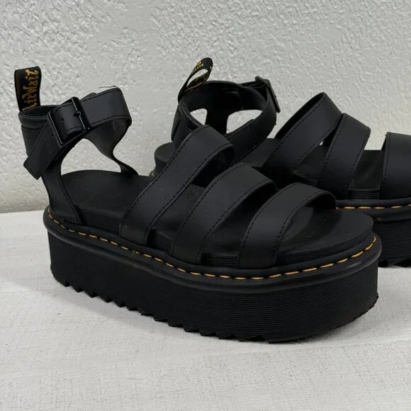 Dr. Martens Blaire Quad Platform Gladiator Sandals Black Hydro Leather Size 9 - Picture 5 of 13